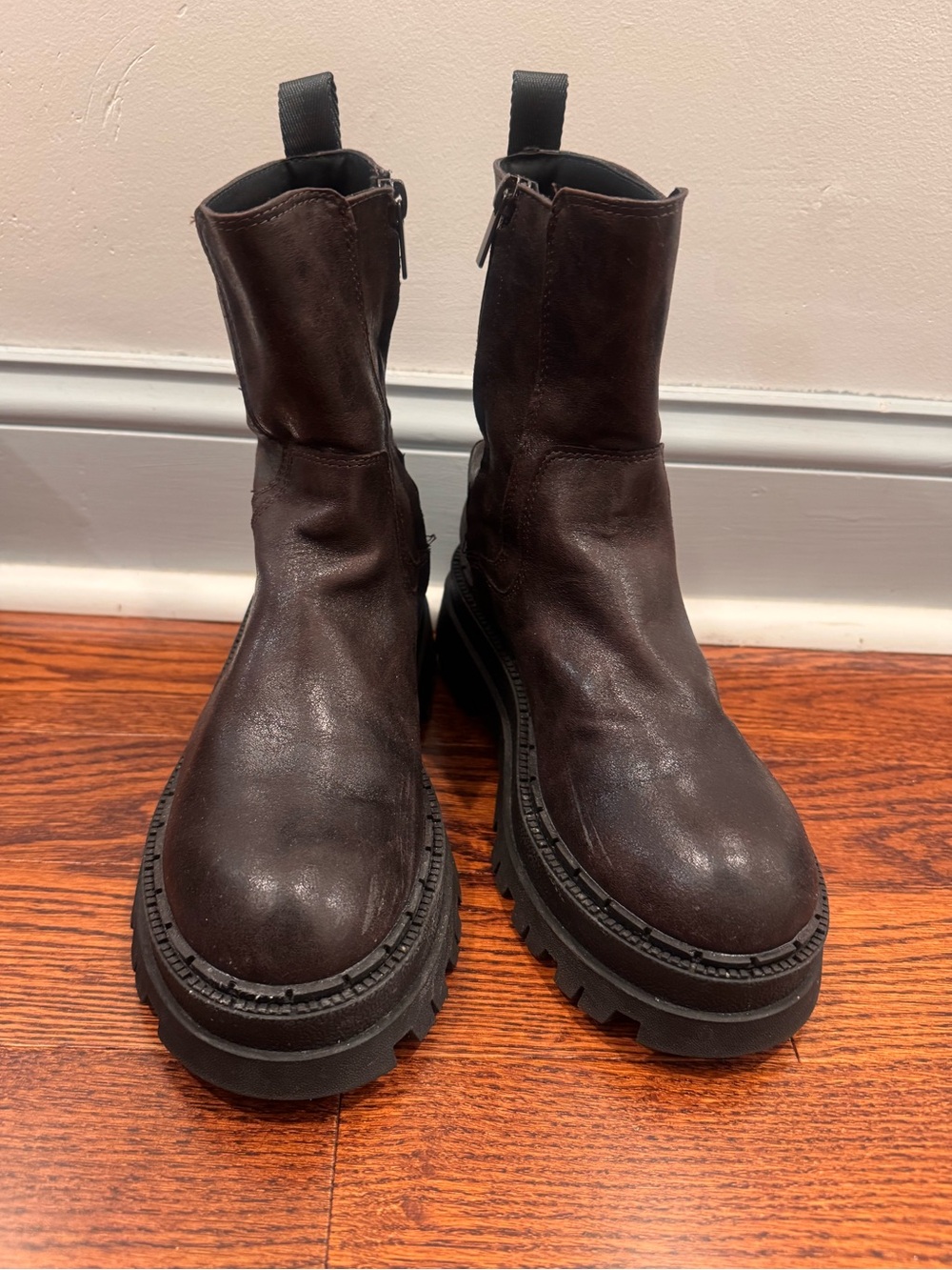 Zara Dark Brown Combat Platform Ankle Boots